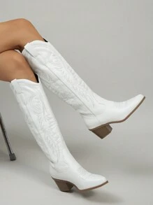 2024 Spring Autumn New Plus Size Women Outdoor Western Embroidered Knee-High Boots