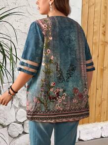 EMERY ROSE 加大尺碼女士假期鄉村音樂會風格印花長袖夏季開衫 - 綠色 - 查看 2