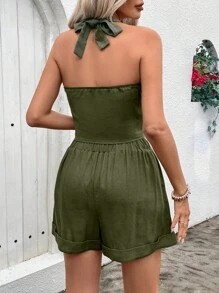 SHEIN Frenchy Einfarbiges, schlichtes ärmelloses Weste- und Shorts-Westenanzug-Set für Damen, Leinen-Set für Sommer-Outfits, Westen-Set im Old-Money-Stil