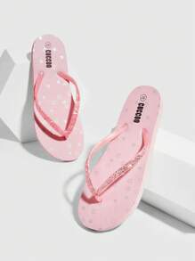 Grefit Star Printed Flat Home & Beach Flip Flops Spring Shoes Spring Break Easter For Casual Beach Style For Christmas Beach Outfit - Baby Pink - View 5