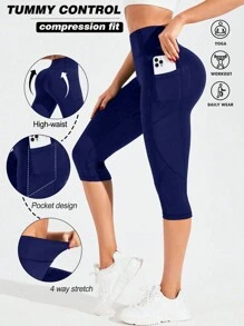 Powerista Quần legging thể thao liền mạch lưng cao màu trơn - Màu xanh hải quân - Xem 8