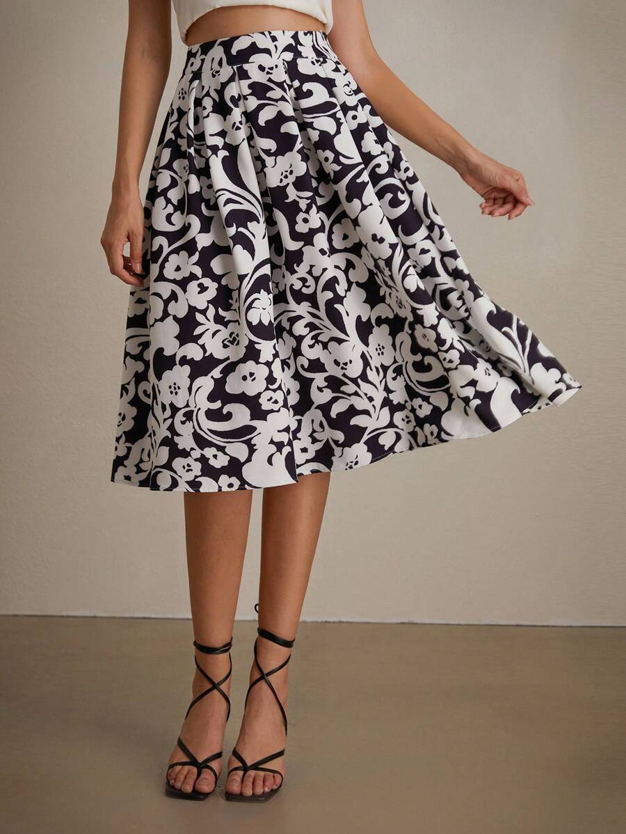 SHEIN Privé Women's Elegant Random Printed Skirt, Summer - Multicolor - View 1