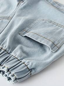 YOUNG GIRL Casual Light Blue Washed Denim Jacket With Flat Pockets And Raw Hem & High Waist Denim Shorts Set - Baby Blue - View 7