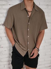 Manfinity Homme Camisa de manga corta de unicolor con corte holgado para hombre - Gris Oscuro - Ver 4