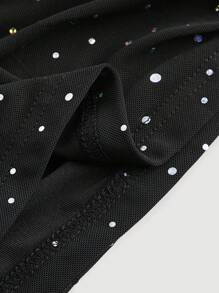 SHEIN MOD 大尺碼夏季閃光亮片細節無肩帶管束上衣，適用於戶外音樂節 - 黑色 - 查看 4