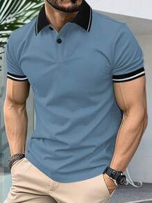 Manfinity Homme Camisa polo casual de rayas de manga corta de verano para hombre para uso diario