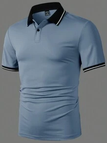 Manfinity Homme Camisa polo casual de rayas de manga corta de verano para hombre para uso diario