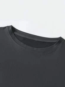 SHEIN LUNE Plus Size Colorful Letters With Star Print Simple English Letters Sailing Print Loose Simple T-Shirt Comfort SPILLING THE TEA SINCE 1773 - Dark Grey - View 4