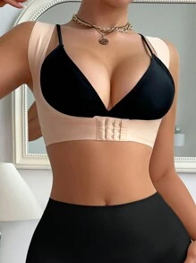 Camiseta moldeadora sin costuras para mujer con cierre frontal y soporte de pecho, diseño en V en la espalda, 1 pieza