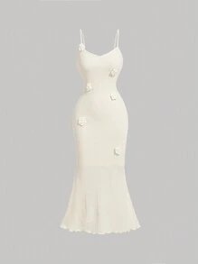 SHEIN MOD Women's Apricot Flower Decorated Slip Dress,Party Dress,Women's Midi Dress,Summer Dress,Bodycon Dress,Summer Dress,Wedding Dress,Dress Party,Summer Dresses For Women,Tea Party Dress