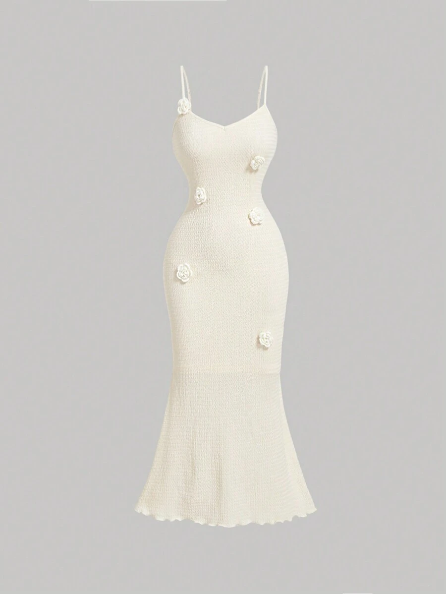 SHEIN MOD Women's Apricot Flower Decorated Slip Dress,Party Dress,Women's Midi Dress,Summer Dress,Bodycon Dress,Summer Dress,Wedding Dress,Dress Party,Summer Dresses For Women,Tea Party Dress