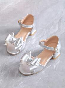 Sandales argentées pour filles à bout ouvert, talons hauts pour l'été, chaussures de princesse pour enfants