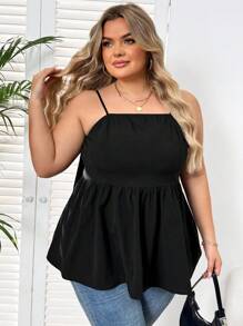 SHEIN CURVE+ 大尺碼女款實色背心上衣，帶蝴蝶結裝飾