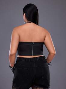 Pretty Circuits Artist Dark Casual Skeleton Head Printed Crop Top, Slim Fit, Plus Size For Women, Multicolor, For Summer, Holiday, Going Out, Festival - Multicolor - View 4