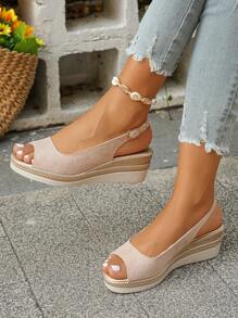 Nuevas sandalias de plataforma con tacón de cuña dorado de moda para mujer, color rosa abierto en la punta para madres de mediana edad