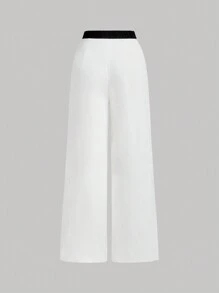 SHEIN X ELOISA & ORSON SHEIN MOD Pantalones largos de mujer de estilo universitario retro en bloque de color, ropa de vuelta al colegio con estilo "Old Money"
