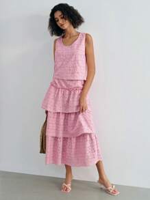 MOTF STUDIO SOLID SCHIFFY LAYERED RUFFLE HEM SKIRT - Pink - View 4