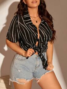 SHEIN Swim Curve Plus Size Women's Printed Simple Daily Swim Cover Up Summer - Black - View 1