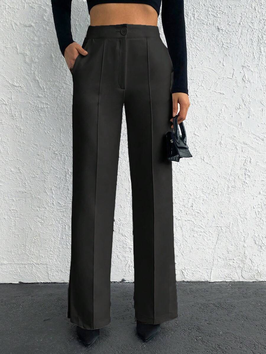 EURMUSE Solid Color Pleated Suit Pants - Grey - View 1