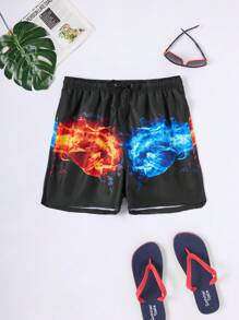 Surfspeed Men's Vacation Gesture Printed Drawstring Waist Loose Beach Shorts - Multicolor - View 1