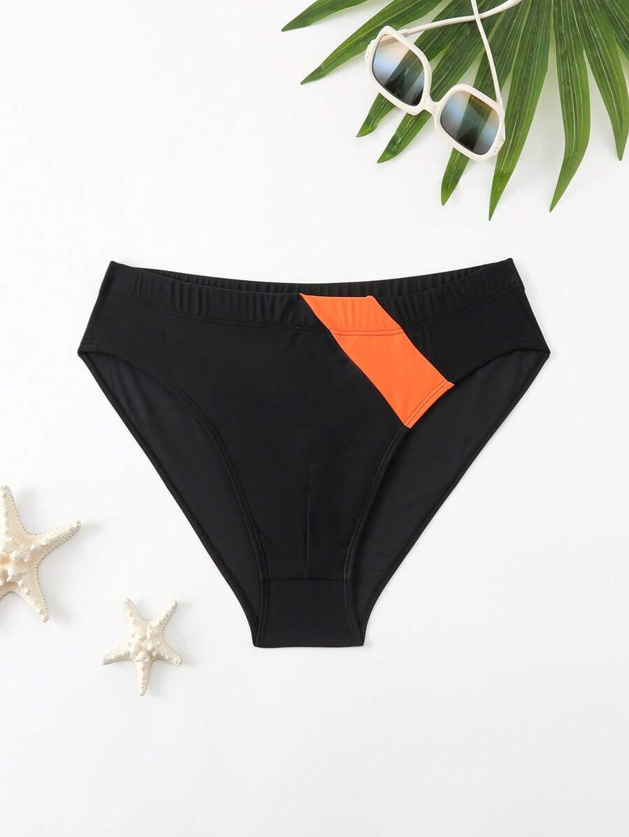 Manfinity Men's Plus Size Color-Blocked Vacation Beach Black Swim Bottom