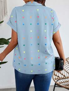 SHEIN LUNE Của phụ nữ Đầy màu sắc In Trái tim tay cánh Áo sơ mi - Màu xanh nhạt - Xem 2