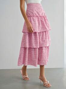 MOTF STUDIO SOLID SCHIFFY LAYERED RUFFLE HEM SKIRT - Pink - View 2