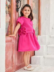 SHEIN Fashionable Girls' Pink Loose-Fitting Skirt 2-Piece Set - Hot Pink - View 3