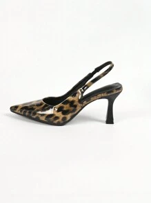 Zapatos de mujer con estampado de leopardo marrón, tacón de aguja, punta puntiaguda, tacón recortado y correa para el tobillo, tacón de gatito, elegantes, bombas de mujer, elegantes, atuendos de fiesta - Marrón - Ver 2
