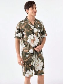 Men's Random Printed Simple Daily Short Sleeve Shorts Homewear - Mocha Brown - View 9