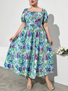 Mulvari Plus Size Women's Casual Short Sleeve Printed Basic Daily Dress - Multicolor - View 1