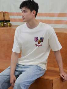 DAZY Camiseta masculina casual de verão com manga curta e estampa de letras, camisetas gráficas - Bege - Ver 6