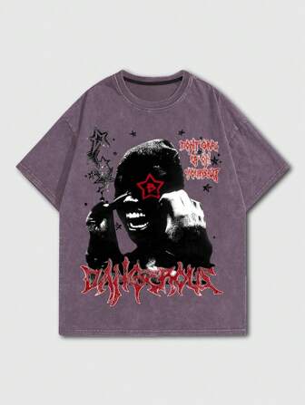 Street Life Men's Stir-Fried Snowflake Portrait Printed T-Shirt, Suitable For Everyday Wear In Spring And Summer