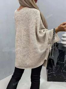 Women's Solid Color Batwing Sleeve Round Neck Knit Sweater