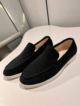 Men's Black Suede Loafers, Comfortable And Casual Shoes