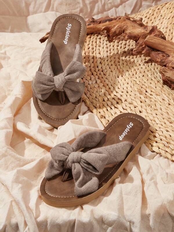 Styleloop Bow Decor Flip Flops For Summer Vacation Shoes Summer Sale  Back To School Shoes College Student Shoes Boho Feels Vintage Frenchy Shoes Christmas Fall New Year Holiday