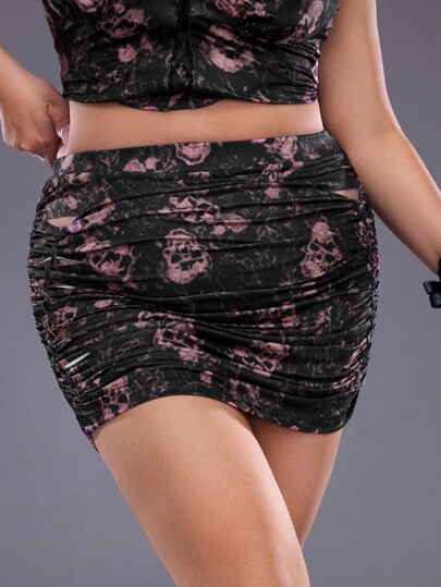 Retroot Falda informal de talla grande con estampado integral para mujer, ideal para vacaciones, fiestas, festivales y atuendo occidental