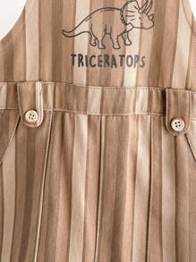 Cozy Pixies Bộ áo liền quần không tay họa tiết khủng long sọc & chữ cái thường ngày cho bé trai, phong cách Hàn Quốc, khuôn viên trường, thích hợp mặc mùa xuân/hè/thu, mặc ở nhà/ngoài trời/du lịch - Màu Khaki - Xem 6