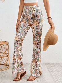 SHEIN VCAY Vacation High-Waist Flared Slim Fit Women's Long Pants - White - View 1