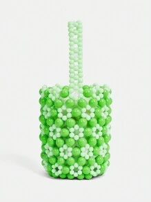 Twin Melody X SHEIN Women's Fashionable Green Beaded Handbag