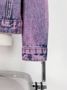 SHEIN Explorewe Girls' Fashionable Purple Casual Distressed Denim Jacket, All-Match Style - Purple - View 5