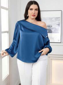 Modelyn Plain Color Simple Style Daily Plus Size Women's Asymmetrical Neck Long Sleeve Shirt