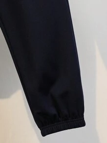 SHEIN 青少年男孩拼色休閒有領短袖POLO衫和慢跑褲套裝 - 藍色 - 查看 6