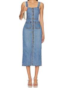 Robe-salopette en denim simple et quotidien pour femmes