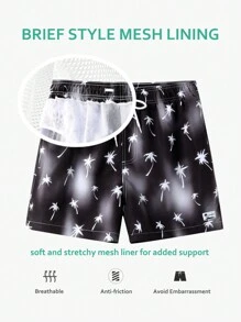 Surfspeed Shorts de playa holgados para hombres con diseño estampado de palmeras y cintura elástica con cordón para vacaciones - Negro - Ver 6
