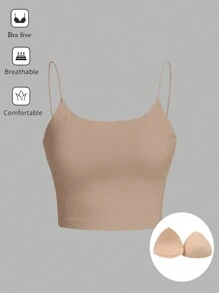 SHEIN Essnce 女士夏季休閒純色內墊開背背心背心，內置胸罩上衣