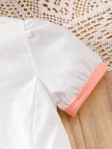 Young Girl's Summer Casual Puff Sleeve Letter Print Dress - White - View 5
