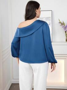 Modelyn Plain Color Simple Style Daily Plus Size Women's Asymmetrical Neck Long Sleeve Shirt