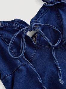 SHEIN MOD 女士夏季时尚荷叶边下摆紧身牛仔连衣裙 Y2K 蝴蝶结弹力紧身浪漫时尚牛仔连衣裙 - 藍色 - 查看 3