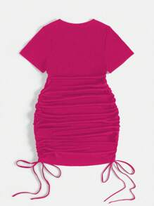 Flirla Đầm ngắn tay xếp ly đơn giản hàng ngày màu trơn dành cho nữ cỡ lớn - Màu Hồng Tươi - Xem 2